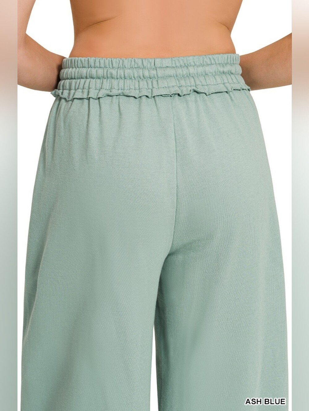 Zenana French Terry Wide Leg Sweatpants- Ash Blue - Picture 3 of 8